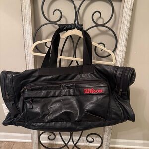 Wilson Y2K Black Faux Leather Large Sports Duffel Bag Gym Travel
